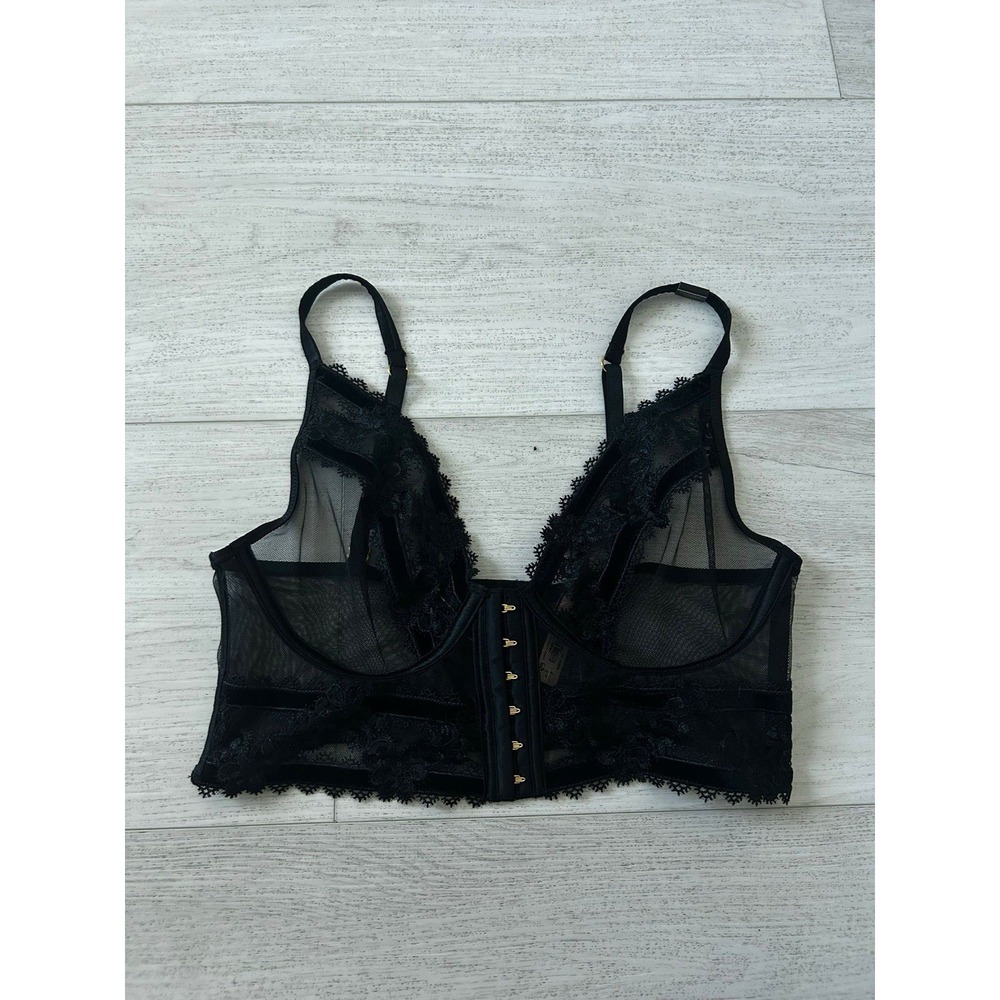 NWT Victoria's Secret Very Sexy Hook Eye Velvet Embroidered Bralette Sz M Black